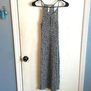 Gorgeous grey ribbed midi dress with peak a boo opening